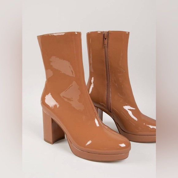 Notched Zip-Up Block Heel Boots, Camel Tan, chunky, size 10, SHEIN - Picture 5 of 7